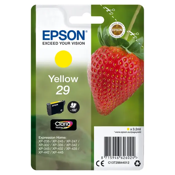 Tinteiro Amarelo Epson 29 com Alarme RF para Impressoras Expression Home XP-255/257/352/355/452/455 | bluepixel.pt