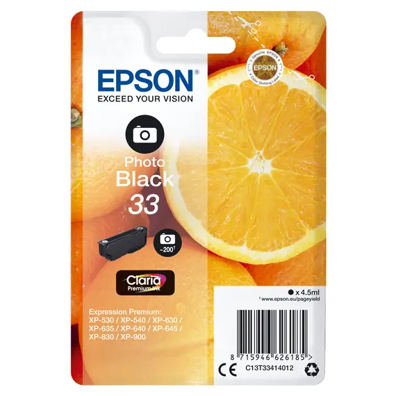Tinteiro EPSON 33 Preto Foto com Alarme RF para Impressoras Expression Home - BluePixel.pt