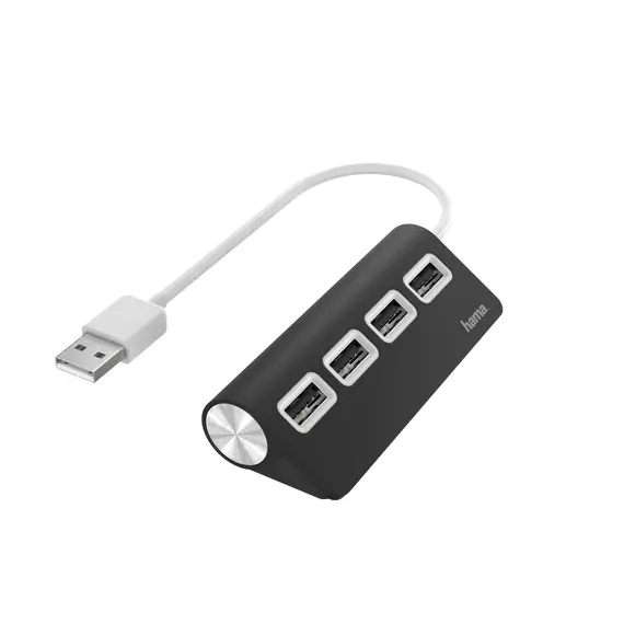 HUB USB 2.0 de 4 Portas Preto - Marca 237 Modelo HAMA 200119 FIC para Expansão USB