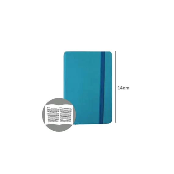 Bloco Notas Pautado 14x9cm Semi Pele Azul Turquesa 116Fls