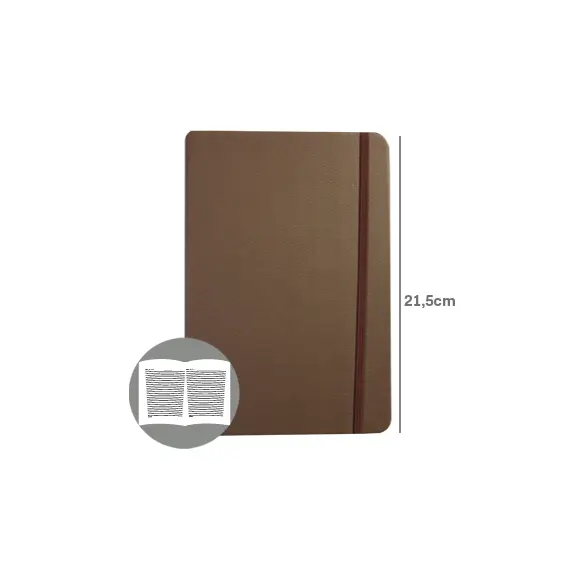 Bloco Notas Pautado 21,5x14,5cm Semi Pele Castanho 116Fls