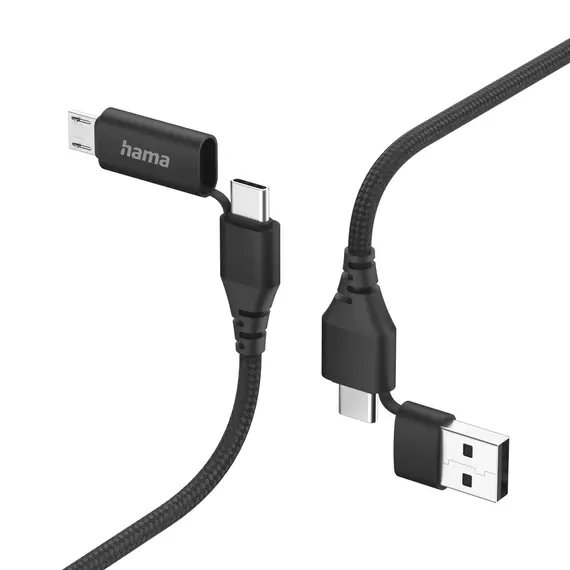 Cabo de Carregamento 4 em 1 HAMA 237 - USB-C, Micro-USB e USB-A | Loja BluePixel