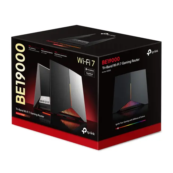 TP-LINK BE19000 Tri Band Wi-Fi 7 Router 1376Mbps at 2.4GHz + 5760Mbps at 5GHz + 11520Mbps at 6GHz 8x Internal Antennas