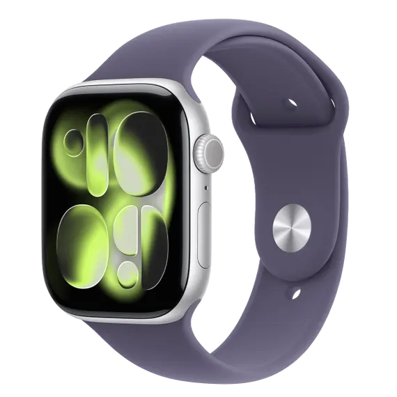 APPLE WATCH SERIES 11 GPS + CELLULAR 42MM SILVER ALUMINIUM CASE WITH PURPLE FOG SPORT BAND - S/M