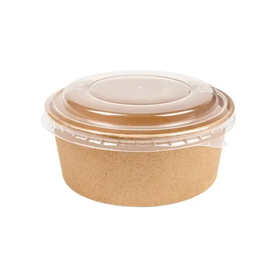 Saladeiras 750ml Cartão Redondo Cor Kraft com Tampa PET 25un