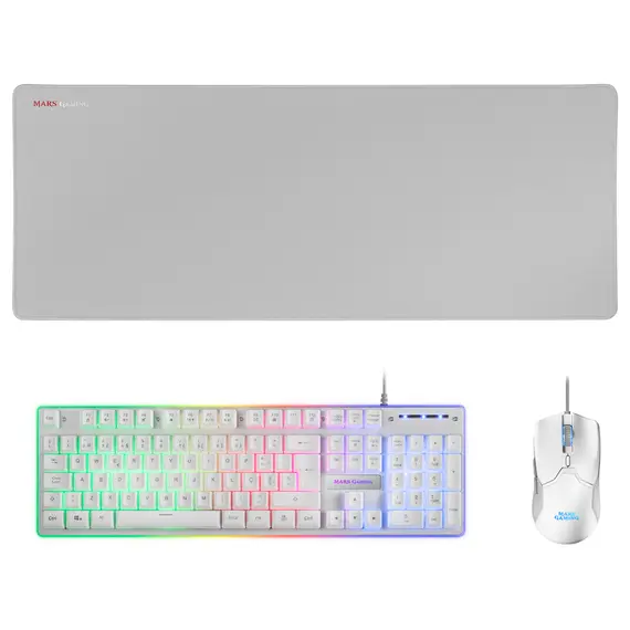 Conjunto Gaming 3 em 1 519 MARS GAMING MCPX GAMING RGB Teclado, Rato e Mousepad XL Branco