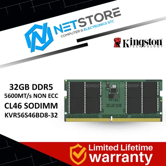 KINGSTON 32GB 5600MT/s DDR5 Non-ECC CL46 SODIMM 1Rx8