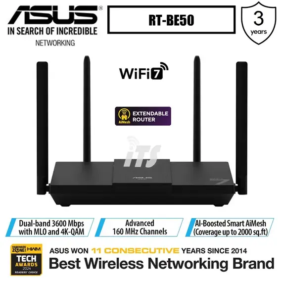 ASUS RT-BE3600E Dual-band WiFi 7 802.11be Smart AiMesh Extendable Router 3600Mbps 2.5G port Up to 3 SSIDs for IoT Devices