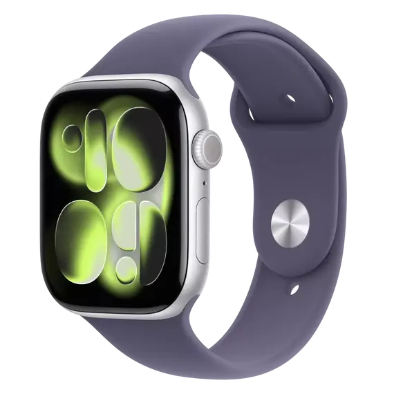 APPLE WATCH SERIES 11 GPS + CELLULAR 42MM SILVER ALUMINIUM CASE WITH PURPLE FOG SPORT BAND - M/L