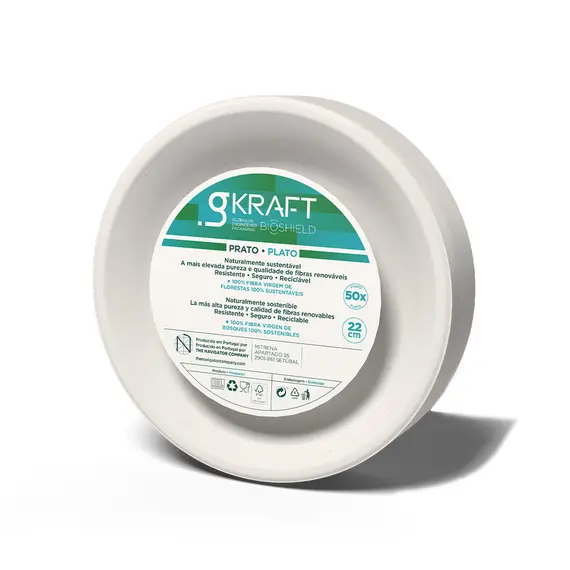 Pratos 22cm Celulose Redondo Branco gKRAFT 50un