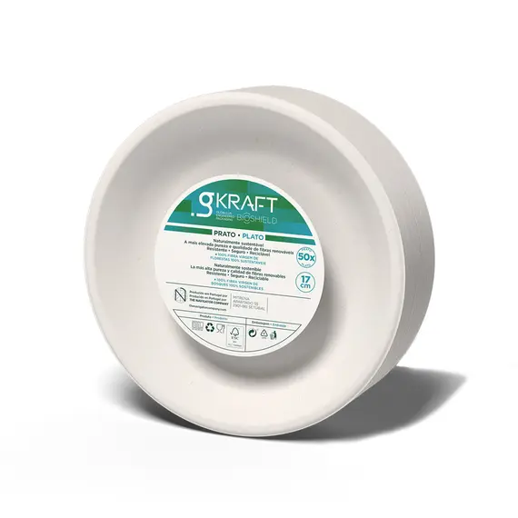 Pratos 17cm Celulose Eucalipto Redondo Branco gKRAFT 50un