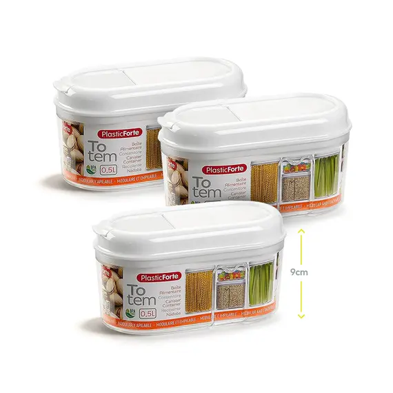 Caixa Multiusos 500ml Plástico c/Tampa Totem Branco 3un