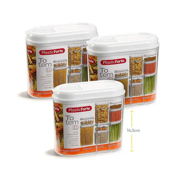 Caixa Multiusos 1000ml Plástico c/Tampa Totem Branco 3un