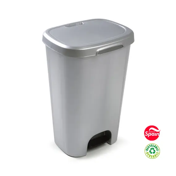Contentor de 50L em plástico com pedal prata - Marca 359 | Loja online bluepixel.pt