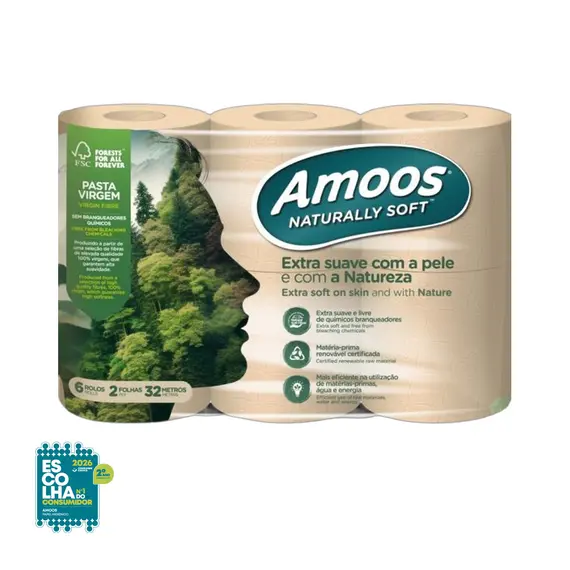 Papel Higiénico Doméstico 32mts 2Fls Amoos Naturally 6un