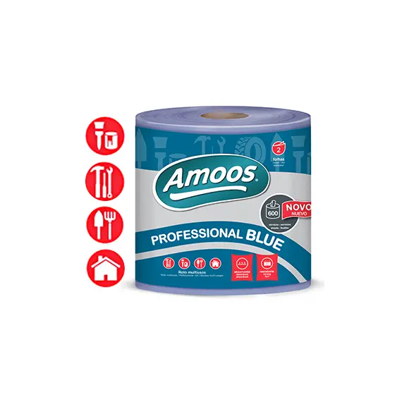 Rolo Toalhas Mão 133mx23,4cm 2Fls AMOOS Prof Azul 1un