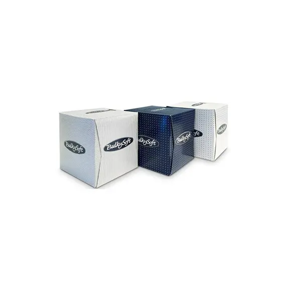 Lenços Papel Facial Bulkysoft 20.5x20.5cm Cubo 90un