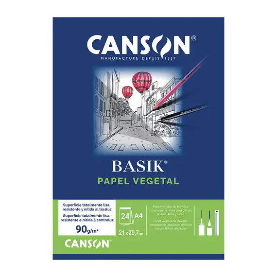 Papel Vegetal A4 90g Canson Basik Bloco 24Fls