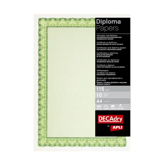 Papel 115g A4 Certificados Verde 10un