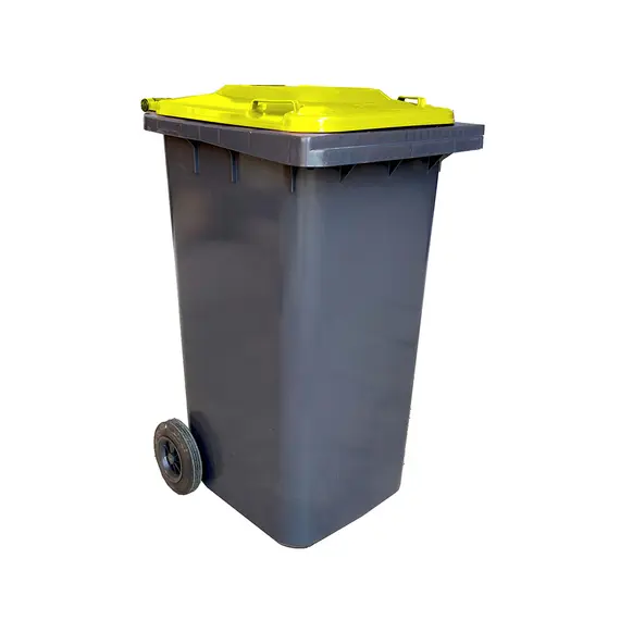 Contentor de 120L em Plástico com 2 Rodas Cinza e Tampa Amarela | Loja BluePixel
