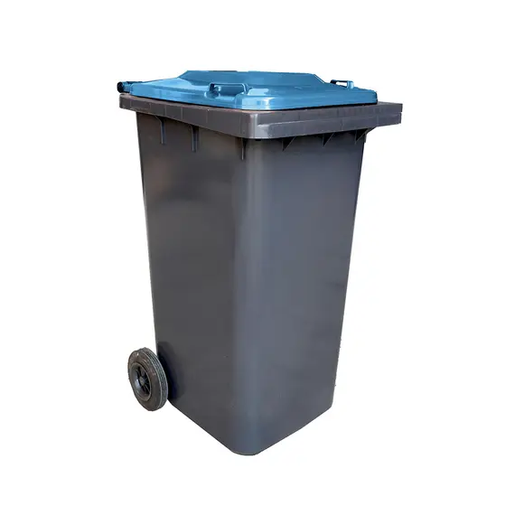 Contentor 120L Plástico Cinza com 2 Rodas e Tampa Azul | Loja BluePixel