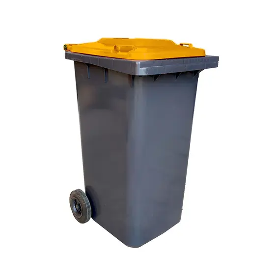 Contentor 120L em plástico com 2 rodas cinza e tampa laranja | Marca 300