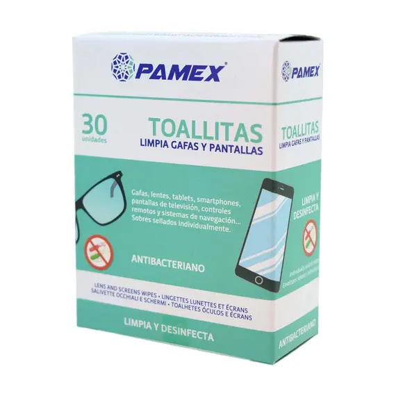 Toalhitas Limpa Lentes e Écrans Pamex 30un
