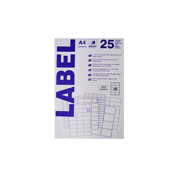 Etiquetas transparentes mate 96x50,8mm - Pack 25 folhas, 250 unidades | bluepixel.pt