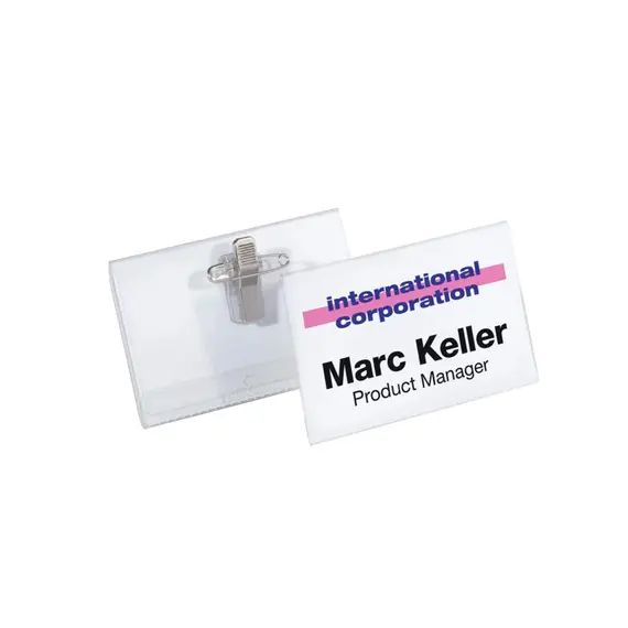 Porta Nomes Horizontal 75x40mm Marca 193 com Mola e Alfinete | Loja BluePixel.pt