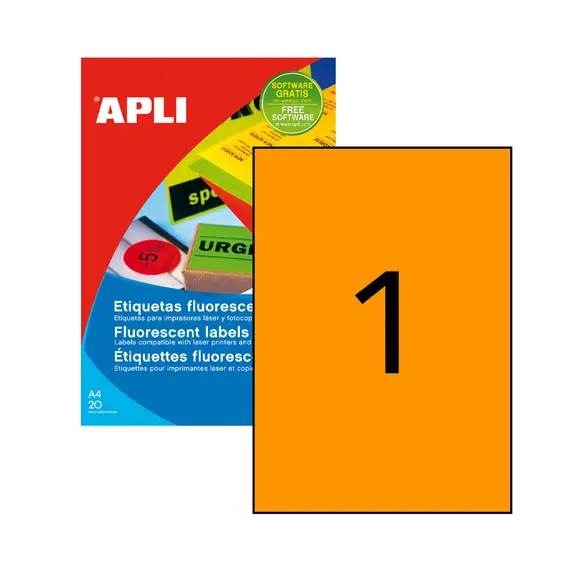 Etiquetas A4 Fluorescentes Laranja 210x297mm 20 Folhas - Marca 40 | BluePixel.pt