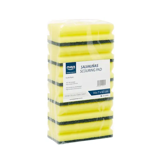 Esfregão Esponja Salva Unhas 14x7cm Amarelo/Verde Pack 6un