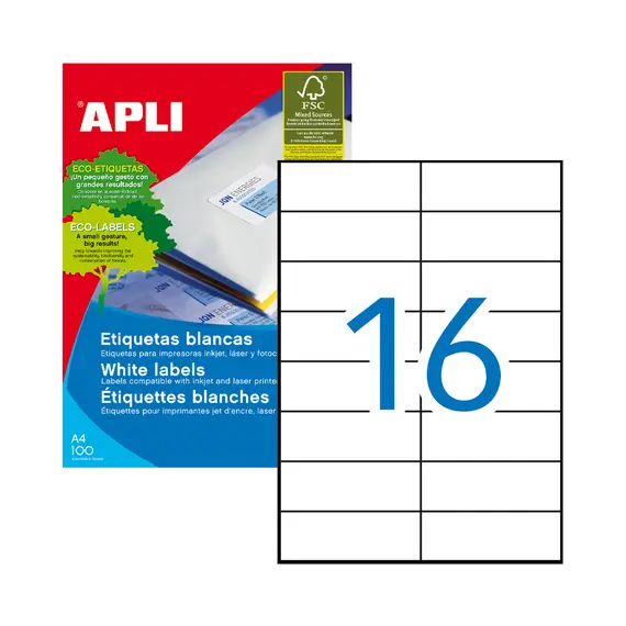 Etiquetas 105x37mm Apli - Pacote com 100 folhas e 1600 etiquetas | Loja BluePixel
