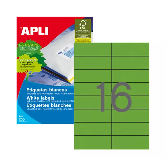 Etiquetas verdes Apli 105x37mm 20Fls A4 - 320 etiquetas para organização | bluepixel.pt
