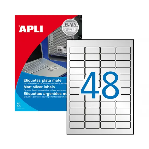 Etiquetas Prateadas A4 045,7x021,2mm 20 Folhas - 960 Unidades | bluepixel.pt