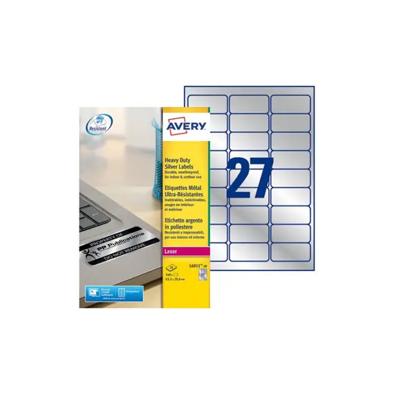 Etiquetas Resistentes 063,5x029,6mm 20Fls Prata Avery 540un