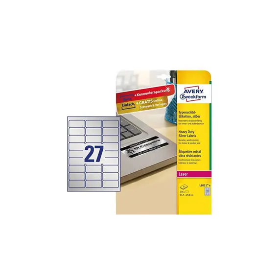 Etiquetas Resistentes 63,5x29,6mm Avery 8 Folhas Prata