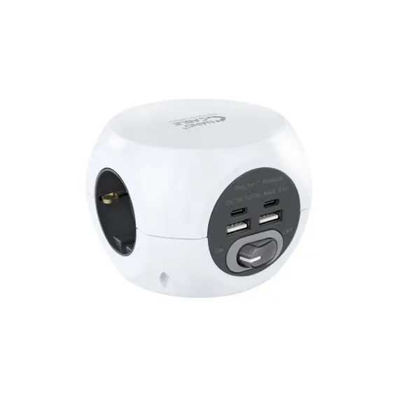 Extensão 3 Tomadas 2x USB-A + 2x USB-C