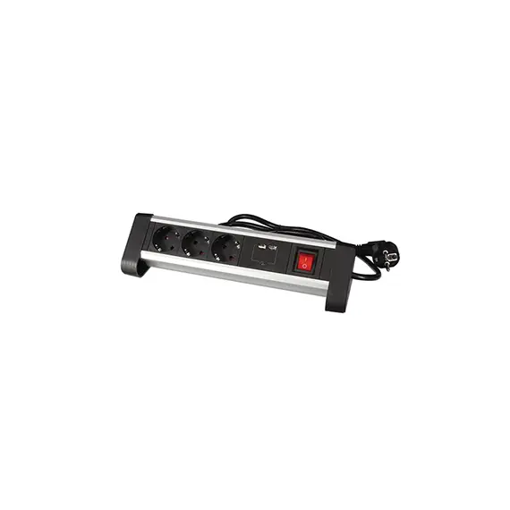 Bloco de Secretária 3 Tomadas + 2 portas Carregamento USB-A