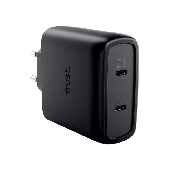 TRUST MAXO 65-watt GaN universal USB-C power adapter Apple PC 2 ports + cable Black