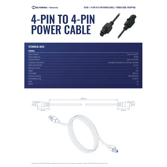 TELTONIKA NETWORKS 4-PIN to 4-PIN power cable