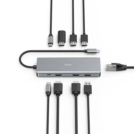 HAMA USB-C Hub 9 Ports 2x HDMI USB-A USB-C LAN Black