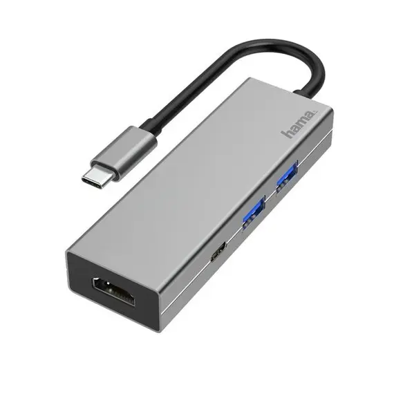 HAMA 200107 ezüst USB 3.1 Type-C HUB (2x USB A, 1x USB TYPE-C, HDMI)