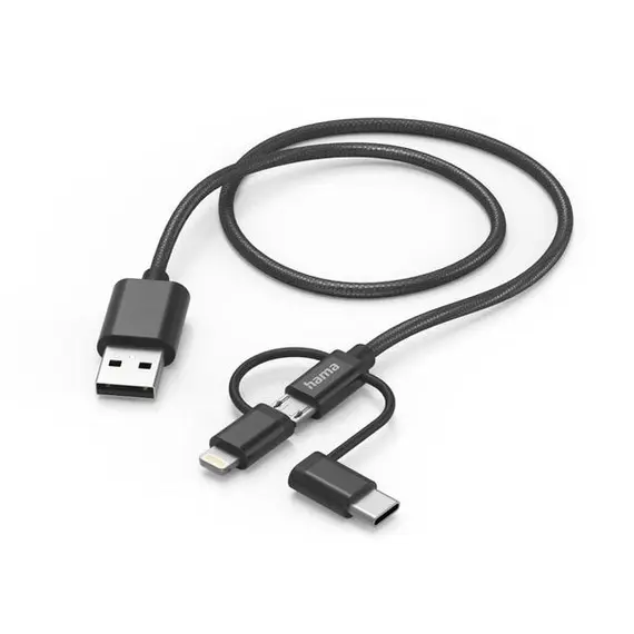 HAMA 3IN1 CABLE, MICRO USB + USB-C + LTG, 1.5 M, BLACK - 201536