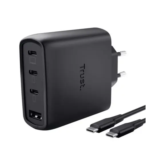 TRUST MAXO USB 65 Watt GAN 4-Port Charger 3 USB-C + 1 USB-A + Cable Black