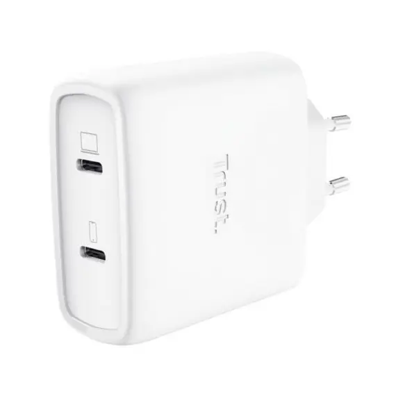 TRUST MAXO USB 65 Watt GAN Charger 2 USB-C Ports + Cable Black