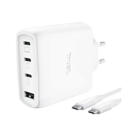 TRUST MAXO USB 65 Watt GAN 4-Port Charger 3 USB-C + 1 USB-A + Cable White