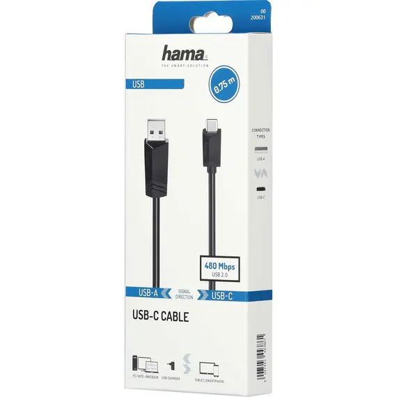 HAMA USB-C Cable USB-A Plug USB-C Plug USB 2.0 480 Mbit/s 0.75 m
