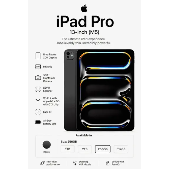 APPLE 13inch iPad Pro Wi-Fi 256GB with standard glass Space Black