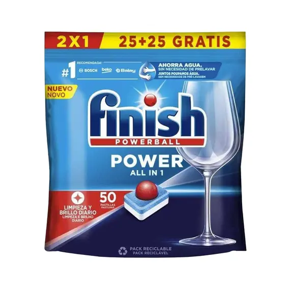 Detergente Máquina Loiça Pastilhas Finish Power 50un - Limpeza Brilhante | bluepixel.pt