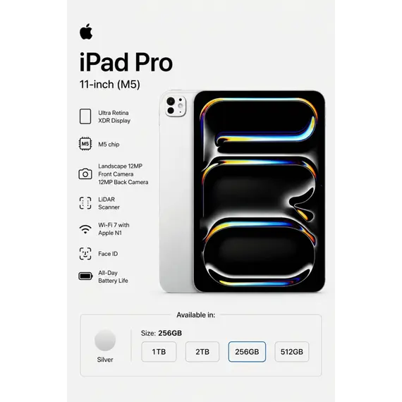 APPLE 11inch iPad Pro Wi-Fi 1TB with standard glass Silver